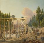 Stavba mostu na ostrově Štvanici, Carl Robert Croll (1800–1863), olejomalba, 1846–1847